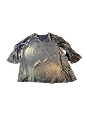 Est. 1946 Metallic Gold Bell-Sleeve Blouse With Smocked Cuffs Size 14/16W